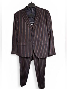 Falcone Mens Navy Pinstriped Suit Sport Coat Blazer 50R Pants 45R Fully Lined
